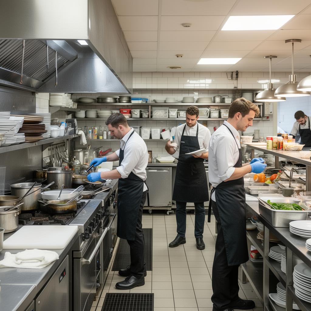 Restaurant kitchen being reorganized during operational turnaround with new management systems
