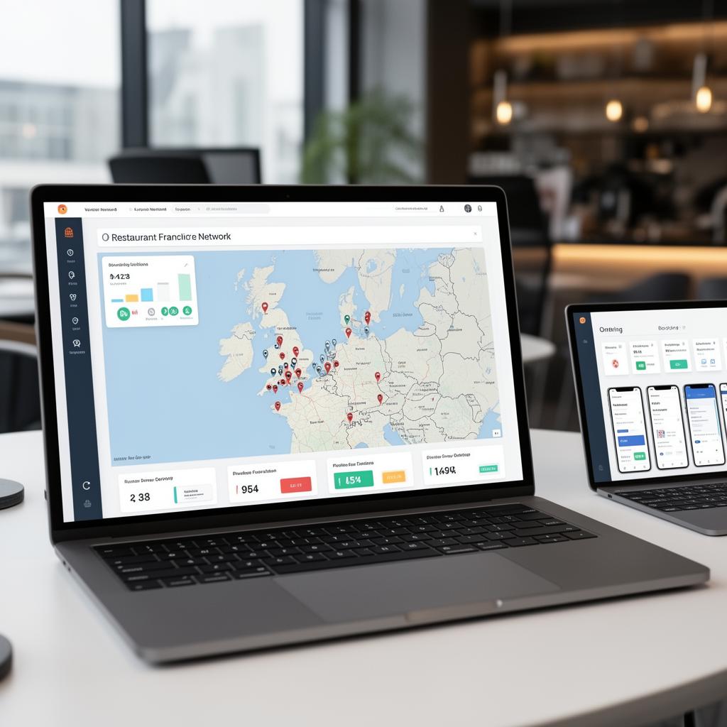 Restaurant franchise network technology dashboard showing multi-location performance
