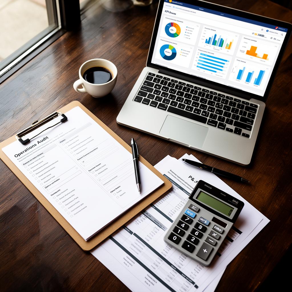 Restaurant manager reviewing KPI dashboard during an operational audit