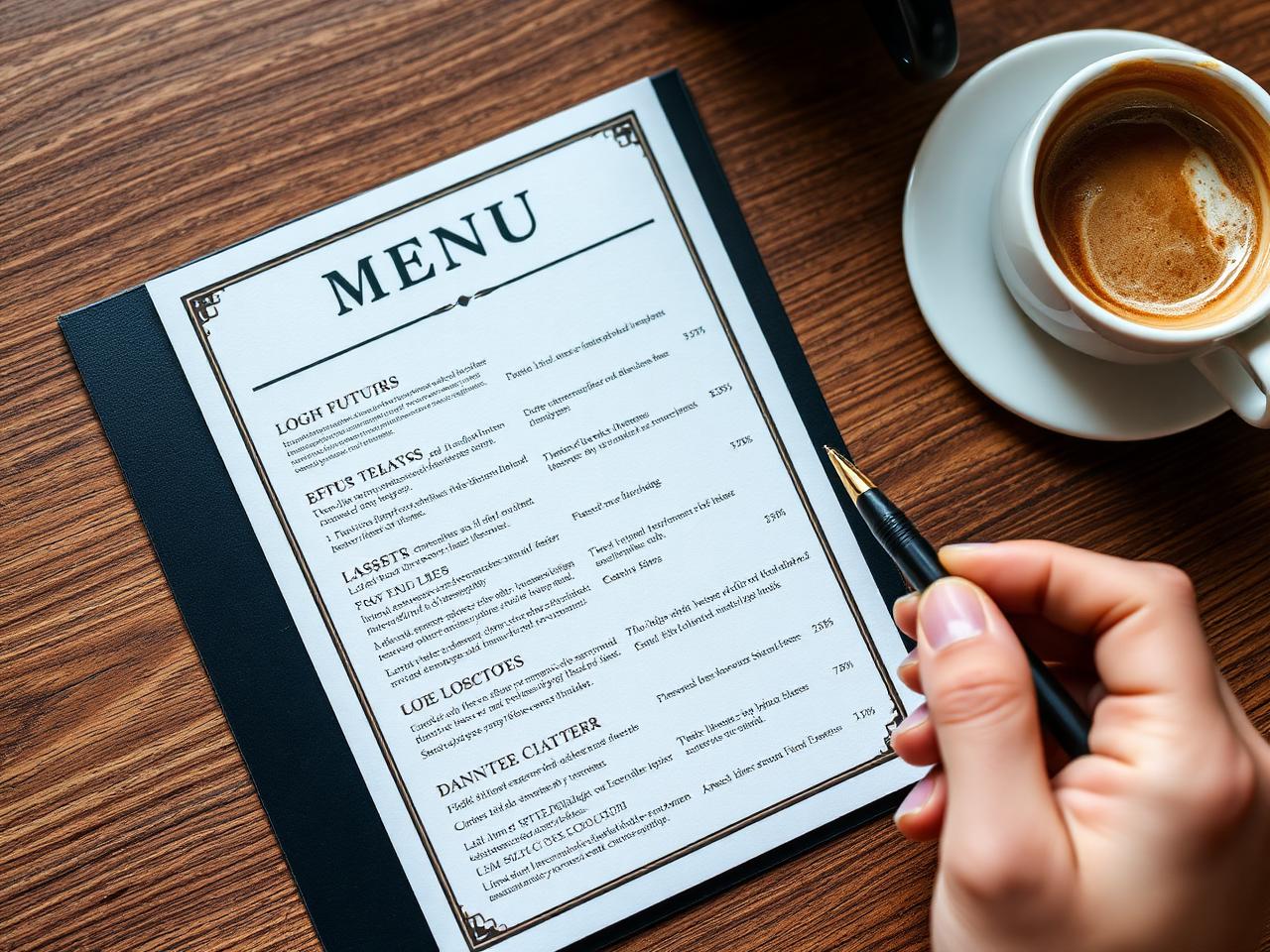 UK hospitality consultant analysing a restaurant menu beside a flat white coffee — menu engineering and revenue architecture