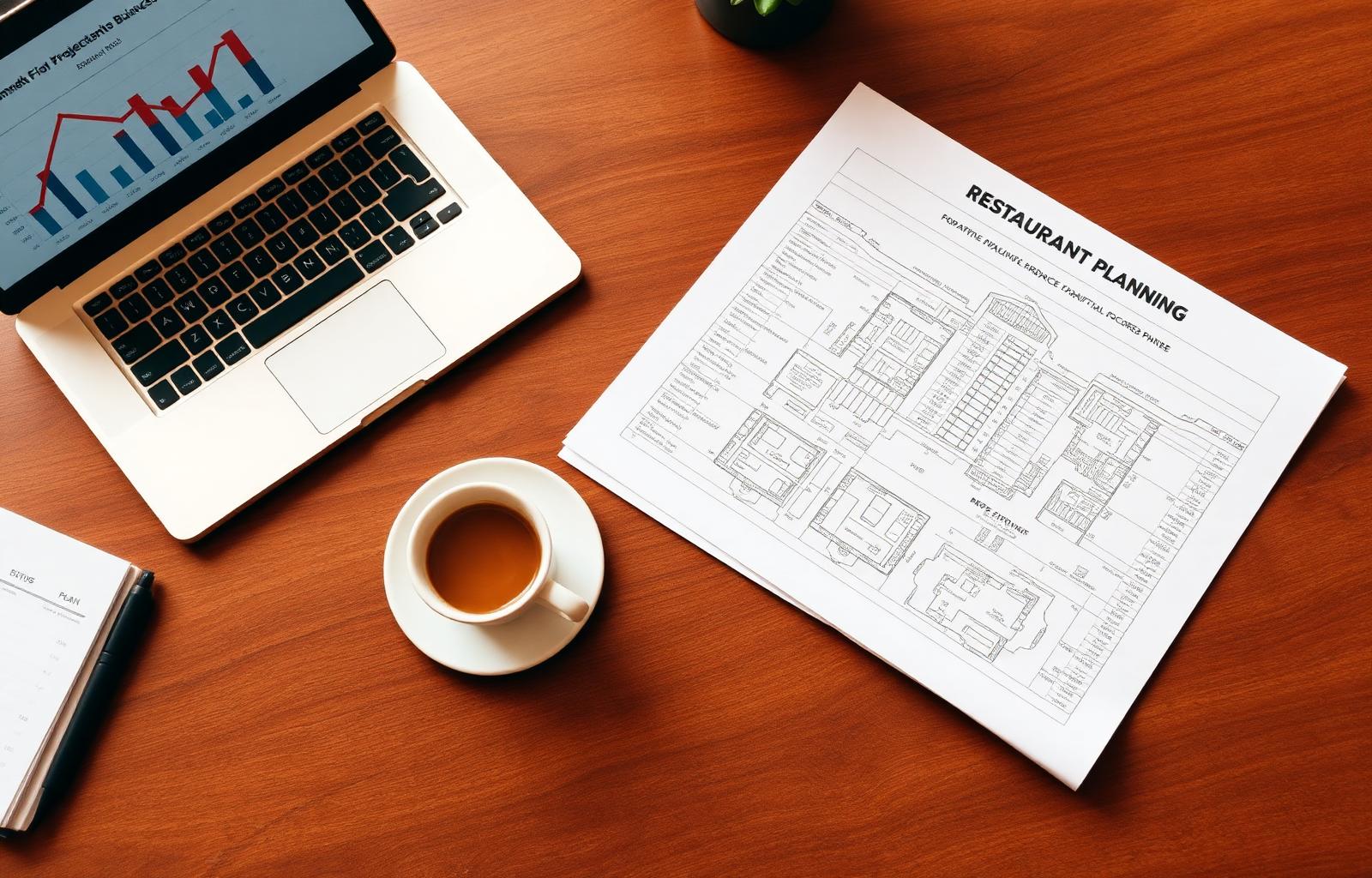 Restaurant startup financial modelling: 36-month projection charts, business plan and floor blueprints