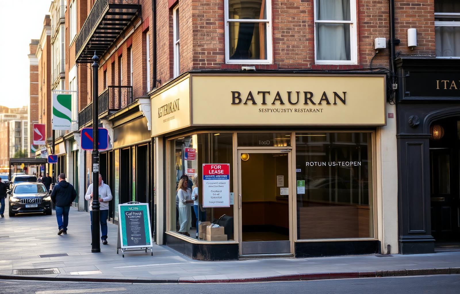 Vacant UK restaurant unit on a busy high street showing site selection and lease evaluation context