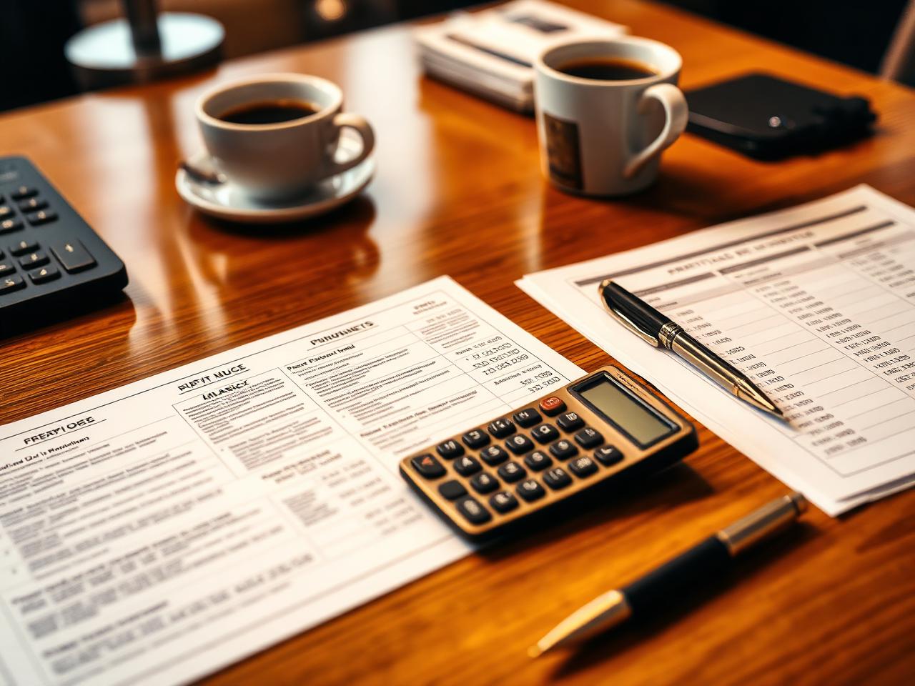Restaurant manager's desk with menu, calculator, espresso cup and profit and loss spreadsheets — UK restaurant turnaround financial recovery