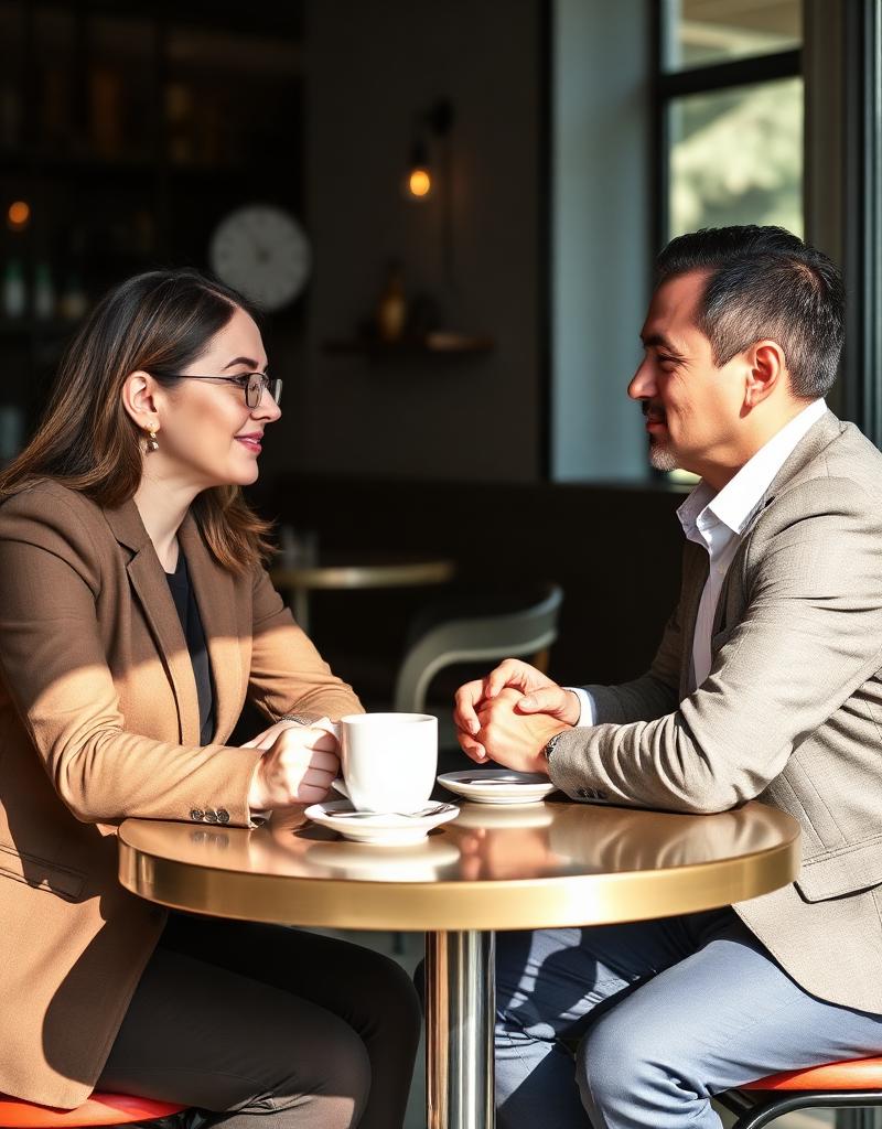Business conversation over coffee at a cafe